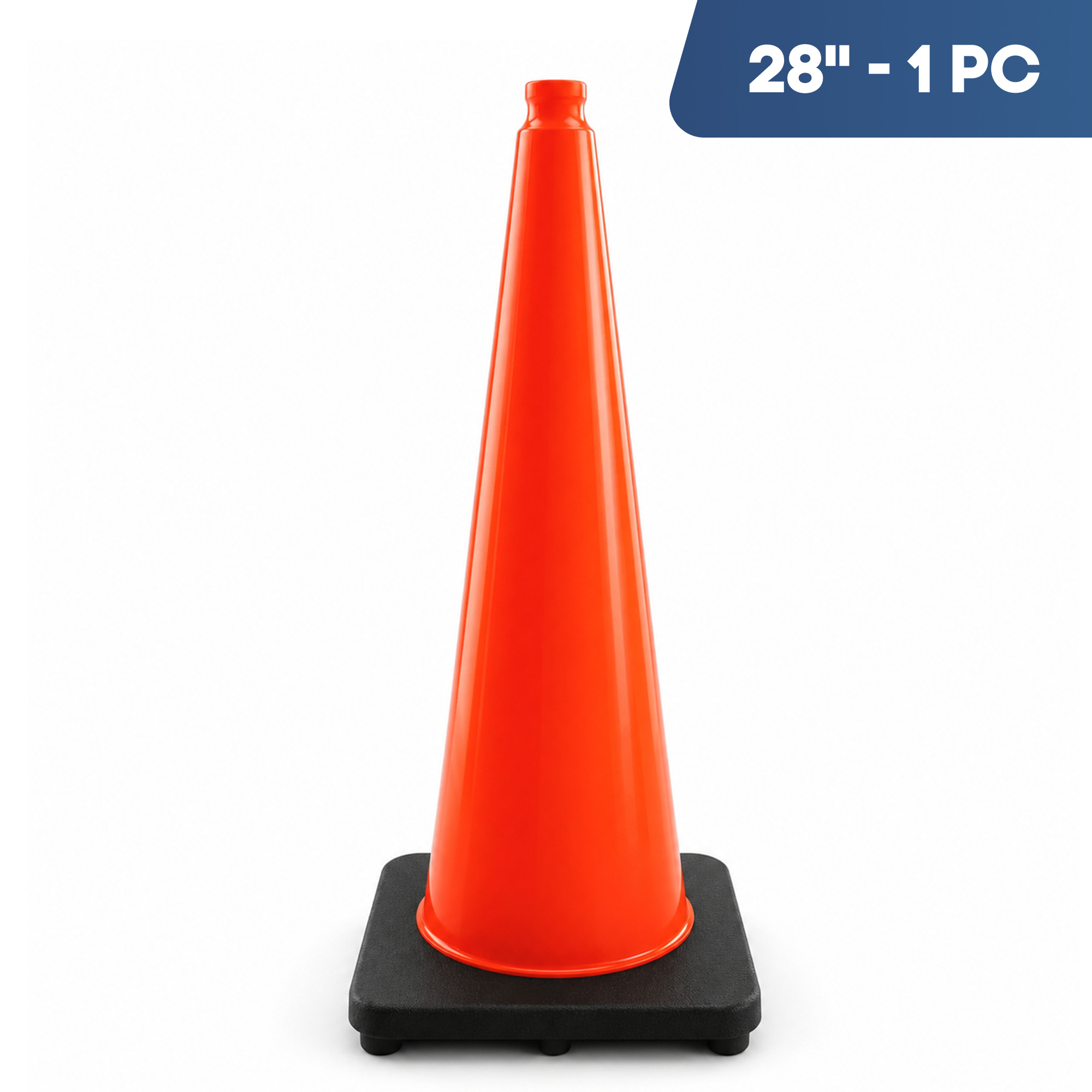 Traffic Safety Cone 28’’ with Heavy Black Base without Reflective Collars - 1 PK, Orange, PVC, Model #97128NT